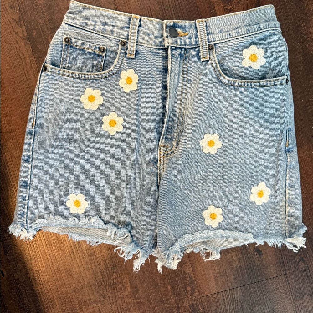 Floral Embroidered Denim Shorts